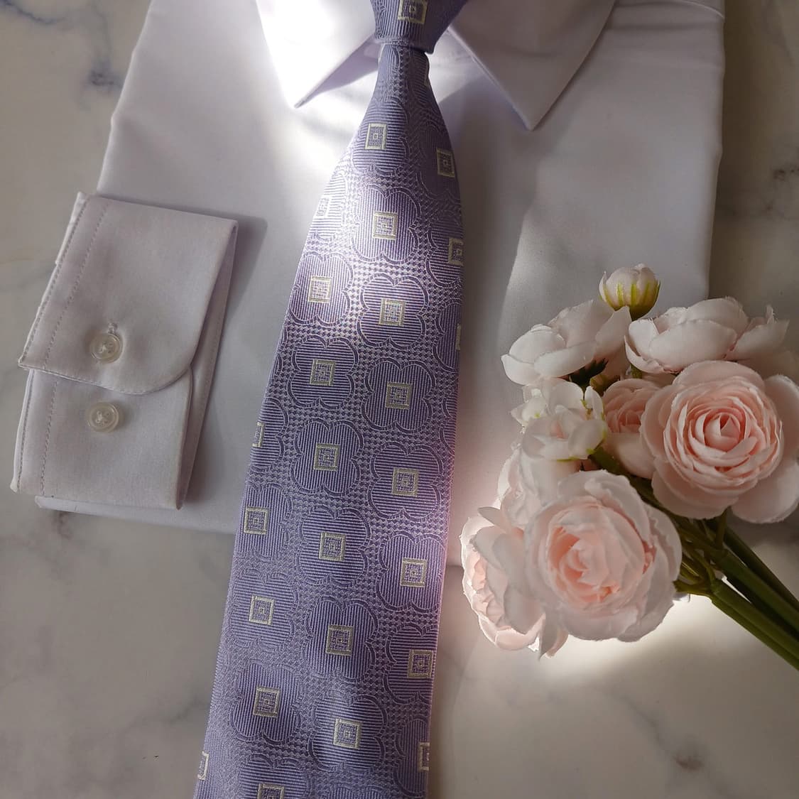 밀라숀 실크 바이올렛 기하 패턴 넥타이 9.5cm A등급 A19571
 상품이미지5