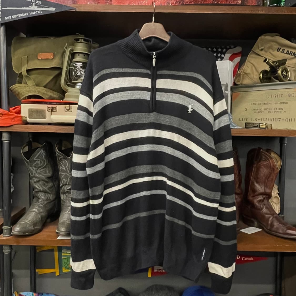 90s 폴로 랄프로렌 스트라이프 하프 집업 니트 스웨터 상품이미지1