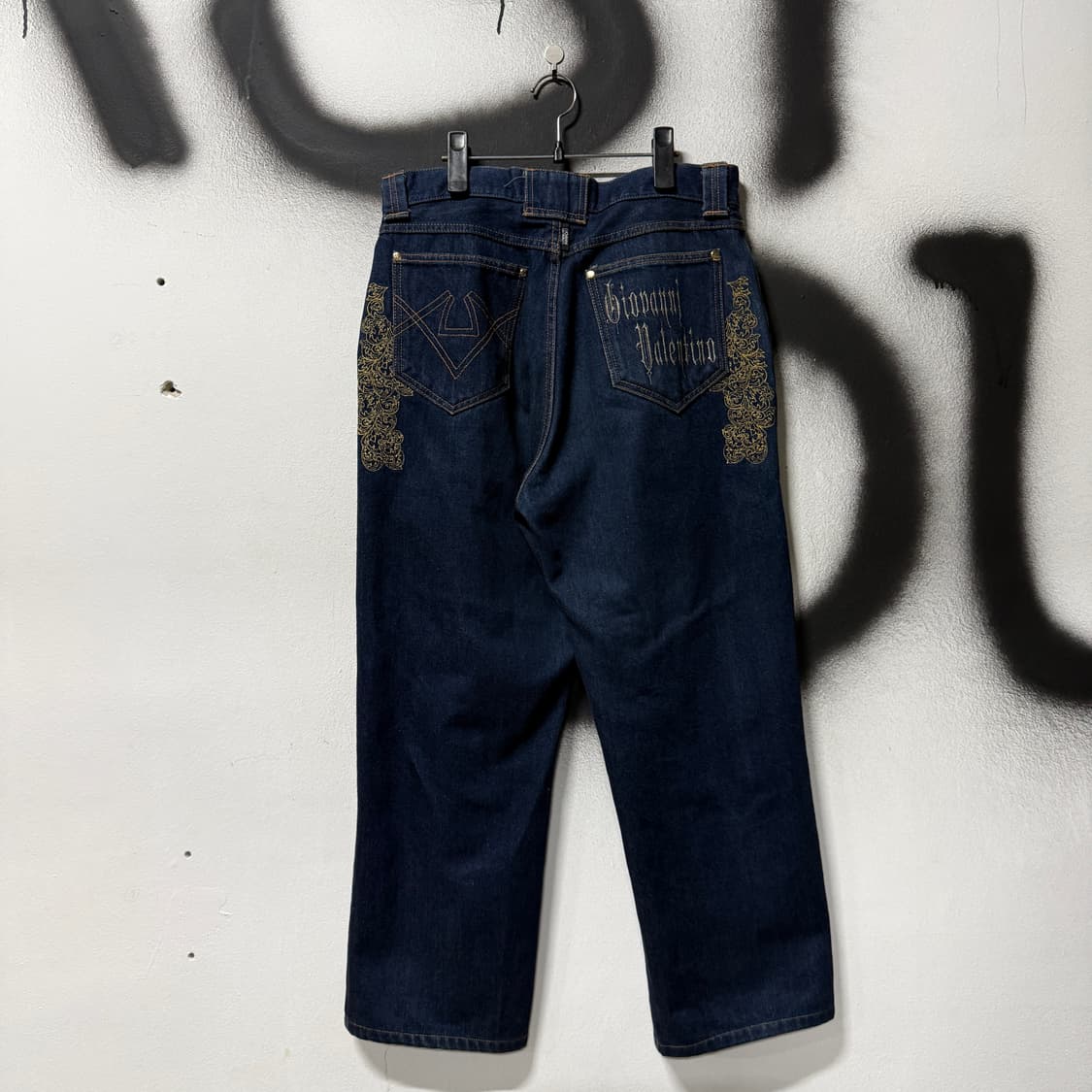 90-00s 지오바니 발렌티노 니들워크 자수 디테일 와이드 데님 팬츠 상품이미지2