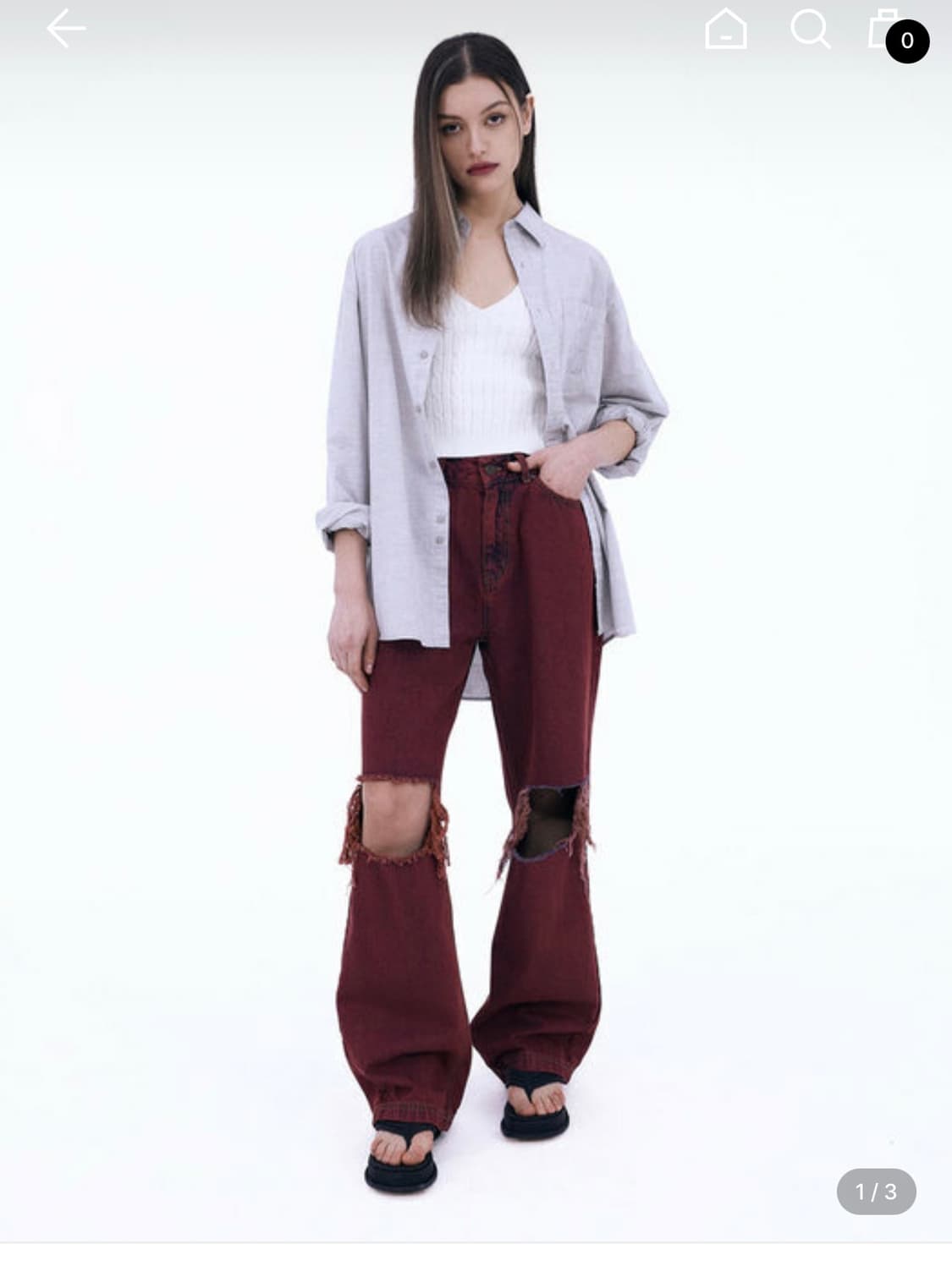 스컬프터 디스트로이드 와이드 데님 팬츠 레드 S 상품이미지1