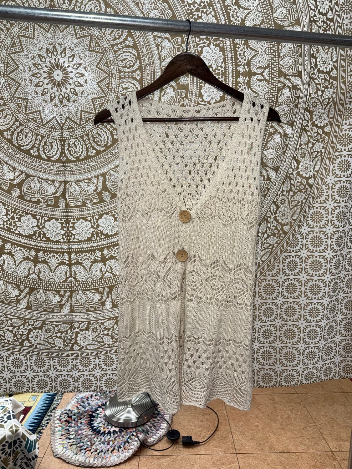 빈티지 여성 그물 니트 롱 베스트 상품이미지2