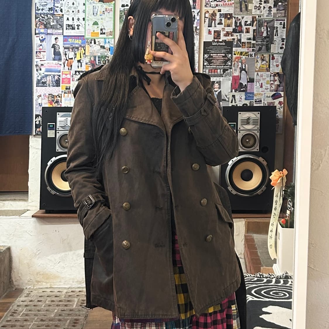 JPN 브라운 벨티드 더블 버튼 코트 상품이미지1