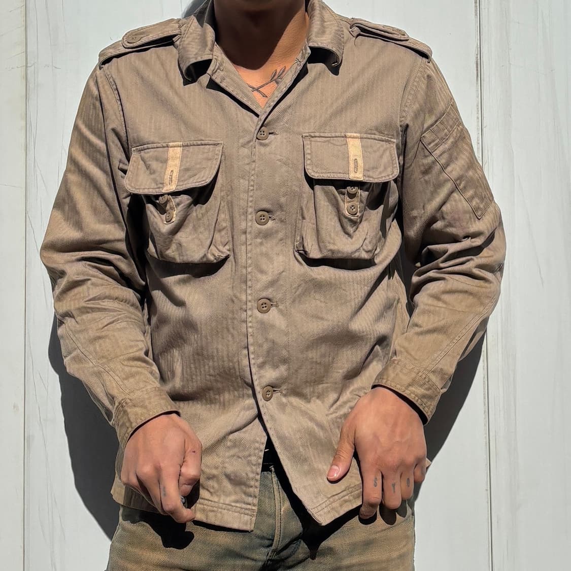 SUGGESTION 서제스션  빈티지 헤링본 트윌 사파리 자켓 M 상품이미지1