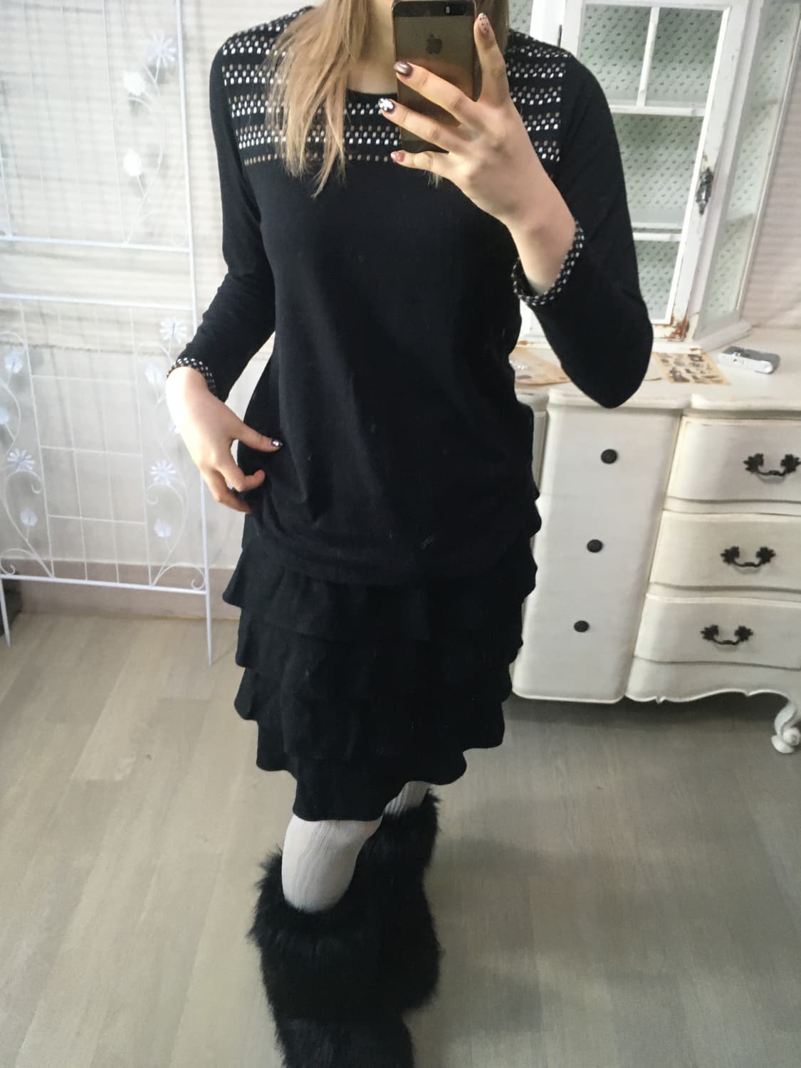 jpn vintage black frill cancan wool sk 상품이미지6