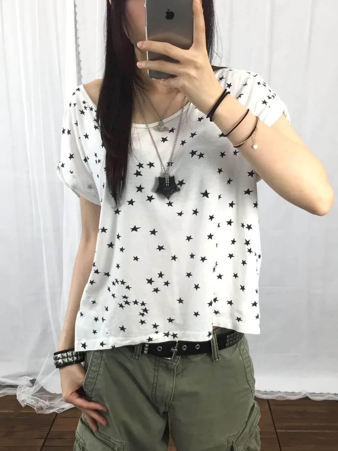 Zara W&B Star Pattern Crop Tee 상품이미지2