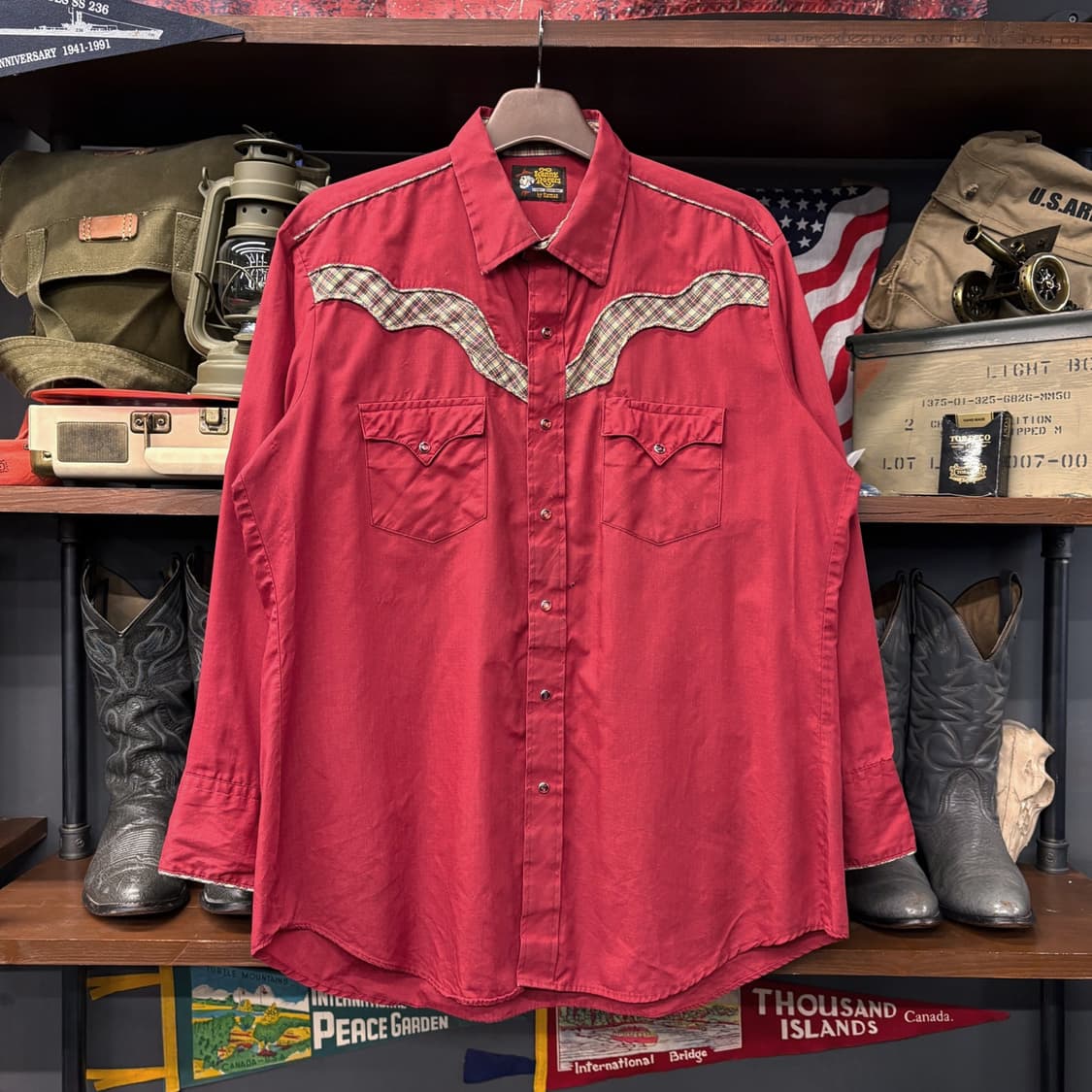 80s KARMAN 타탄체크 클라우드 요크 레드펄스냅 웨스턴셔츠 N601 상품이미지1