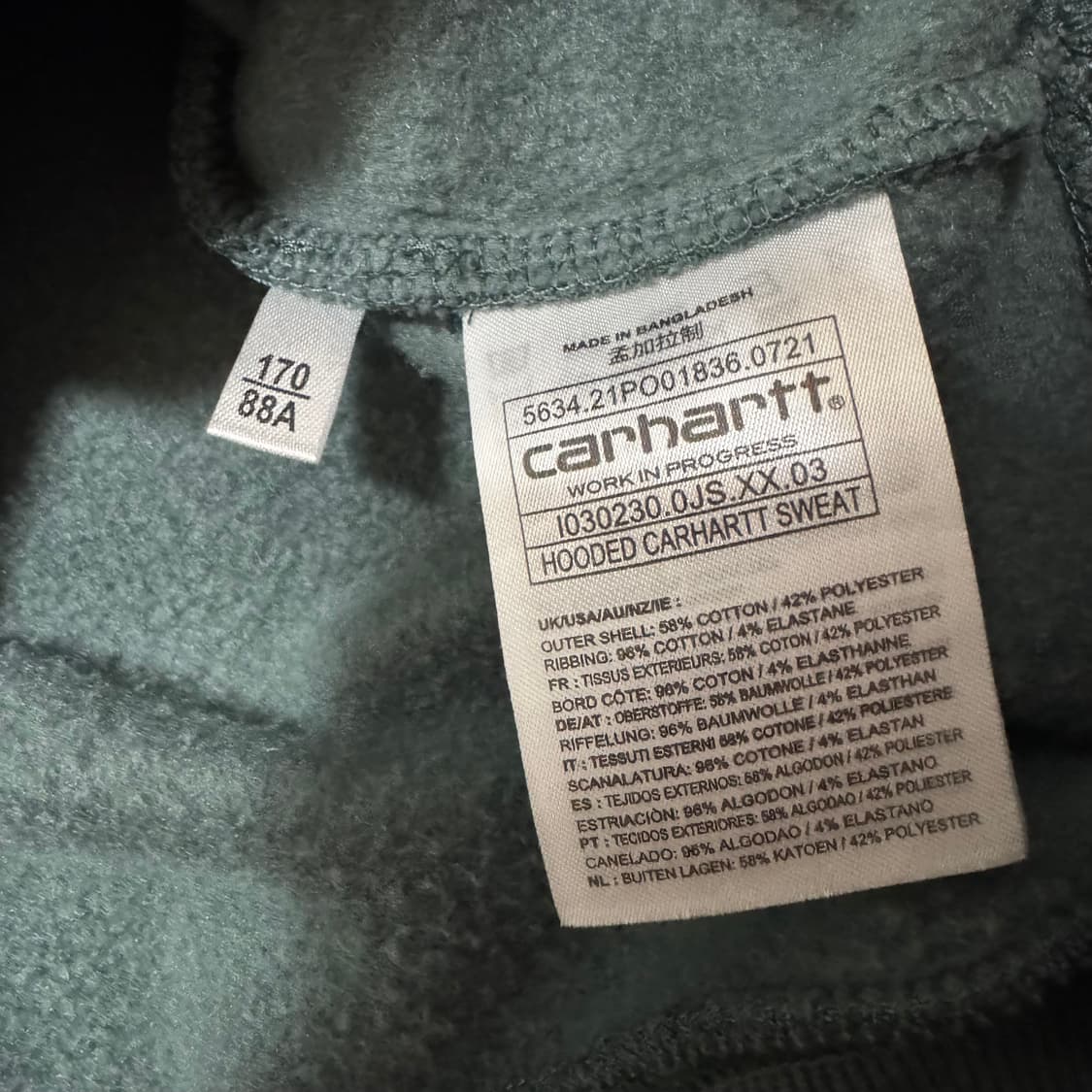 칼하트 WIP 에메랄드 후드티 상품이미지5