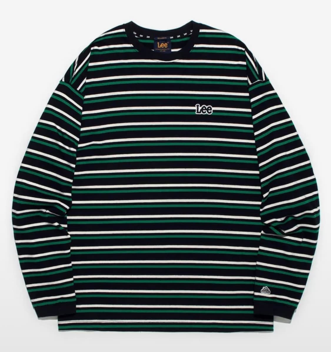 체인자수 로고 스트라이프 긴팔 티셔츠 네이비 상품이미지1