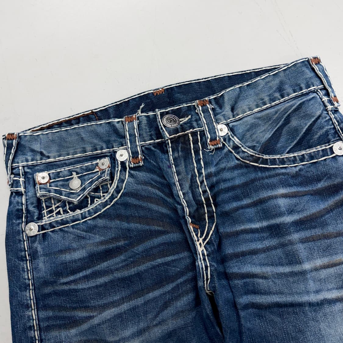 트루릴리전 Y2K 흰색스티치 리키슈퍼티 와이드 데님팬츠 상품이미지4