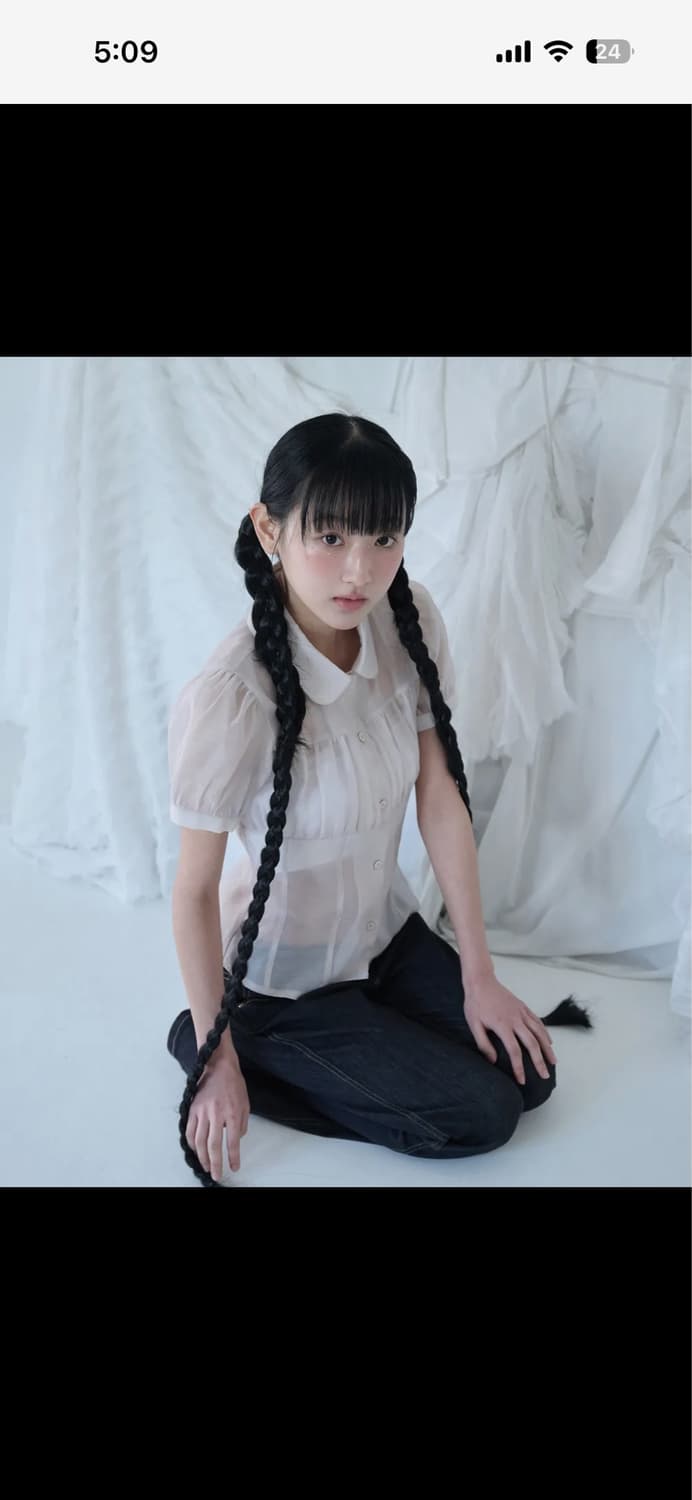 미레코 시어 셔링 블라우스 로즈베이지 1 상품이미지1