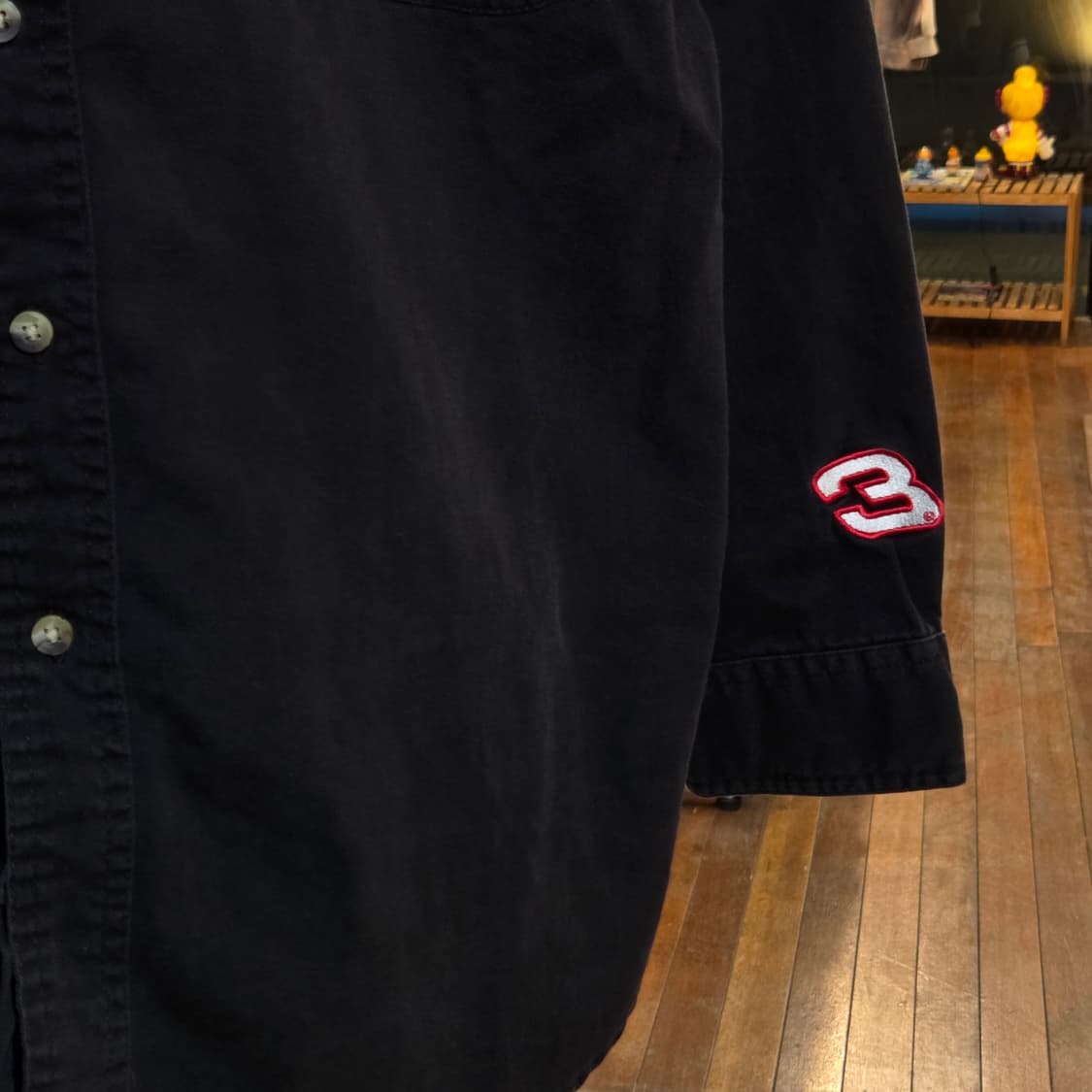 빈티지 블랙 자수 패치워크 코튼 셔츠 상품이미지3