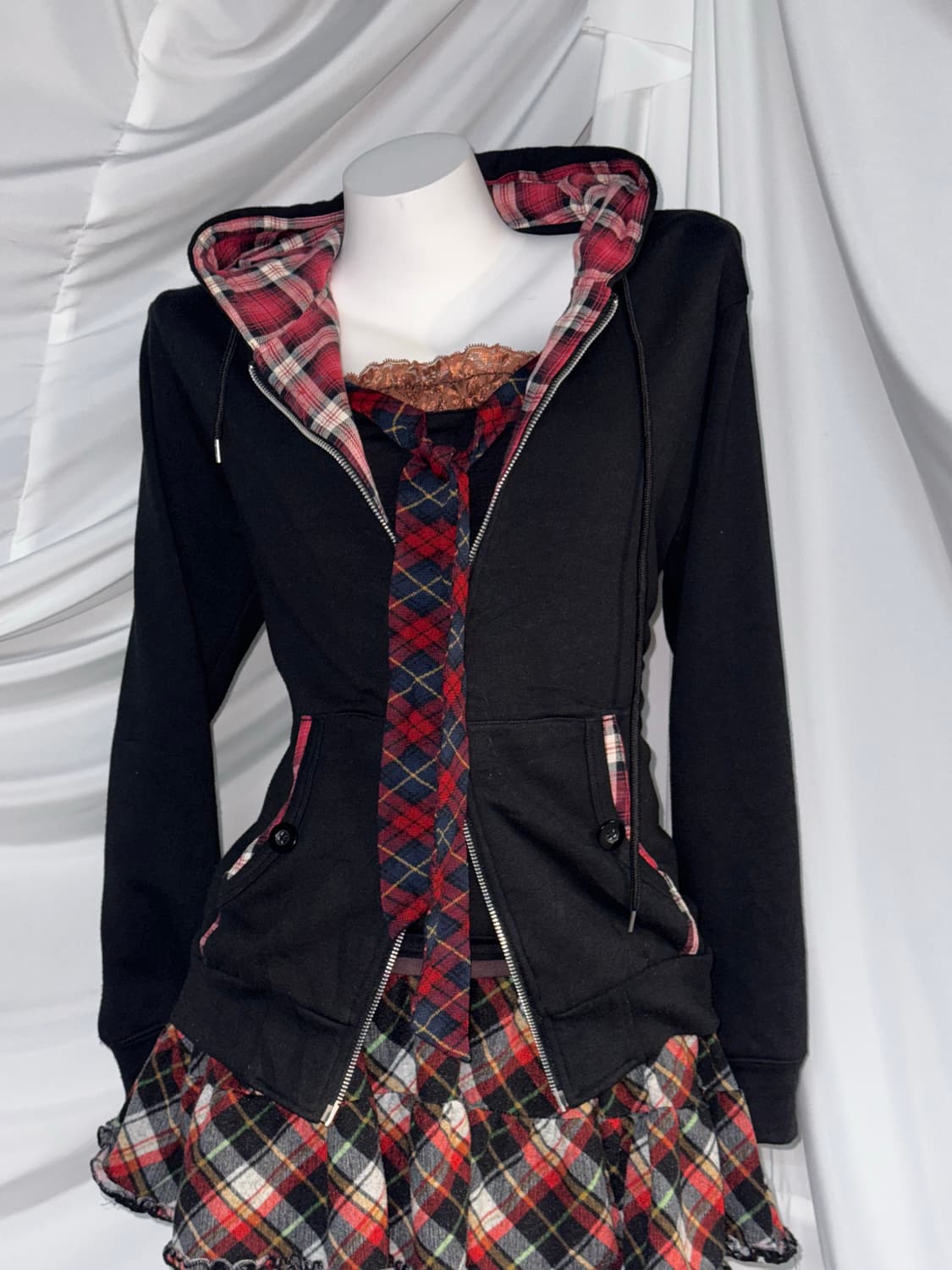 캐캐체 아무사복깔 무채색 레드체크 코디세트 상품이미지7