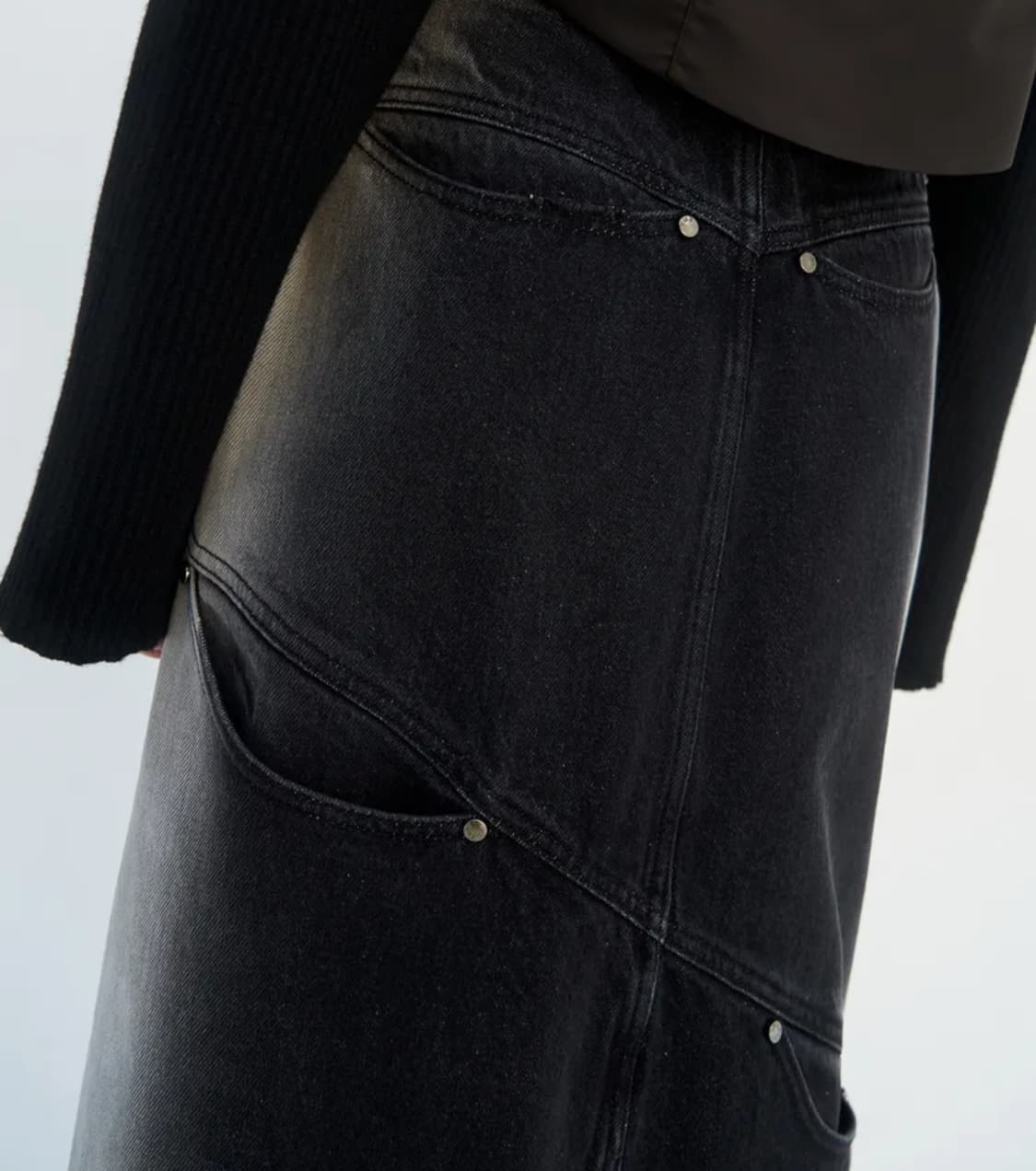 트리밍버드 데님 스커트 Curved Pocket Cut Denim 상품이미지3