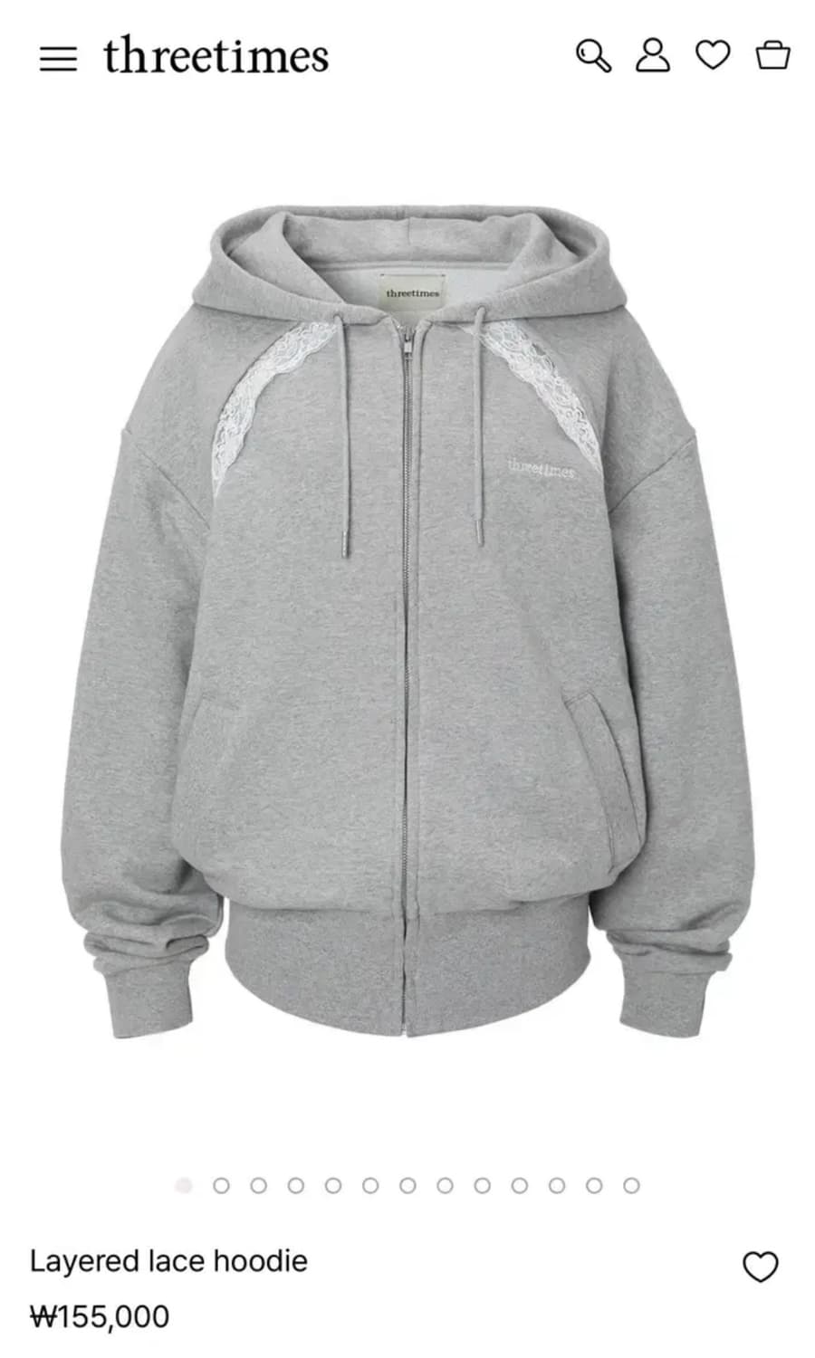 쓰리타임즈 레이스 후드 집업 그레이 상품이미지1