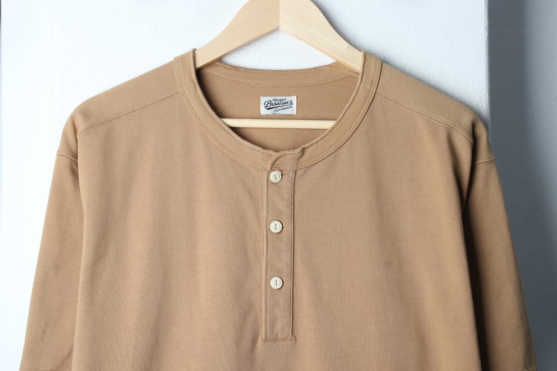 (XL-2XL) 브론슨 반팔 티셔츠 헨리넥 베이지 아메카지-H31076 상품이미지3