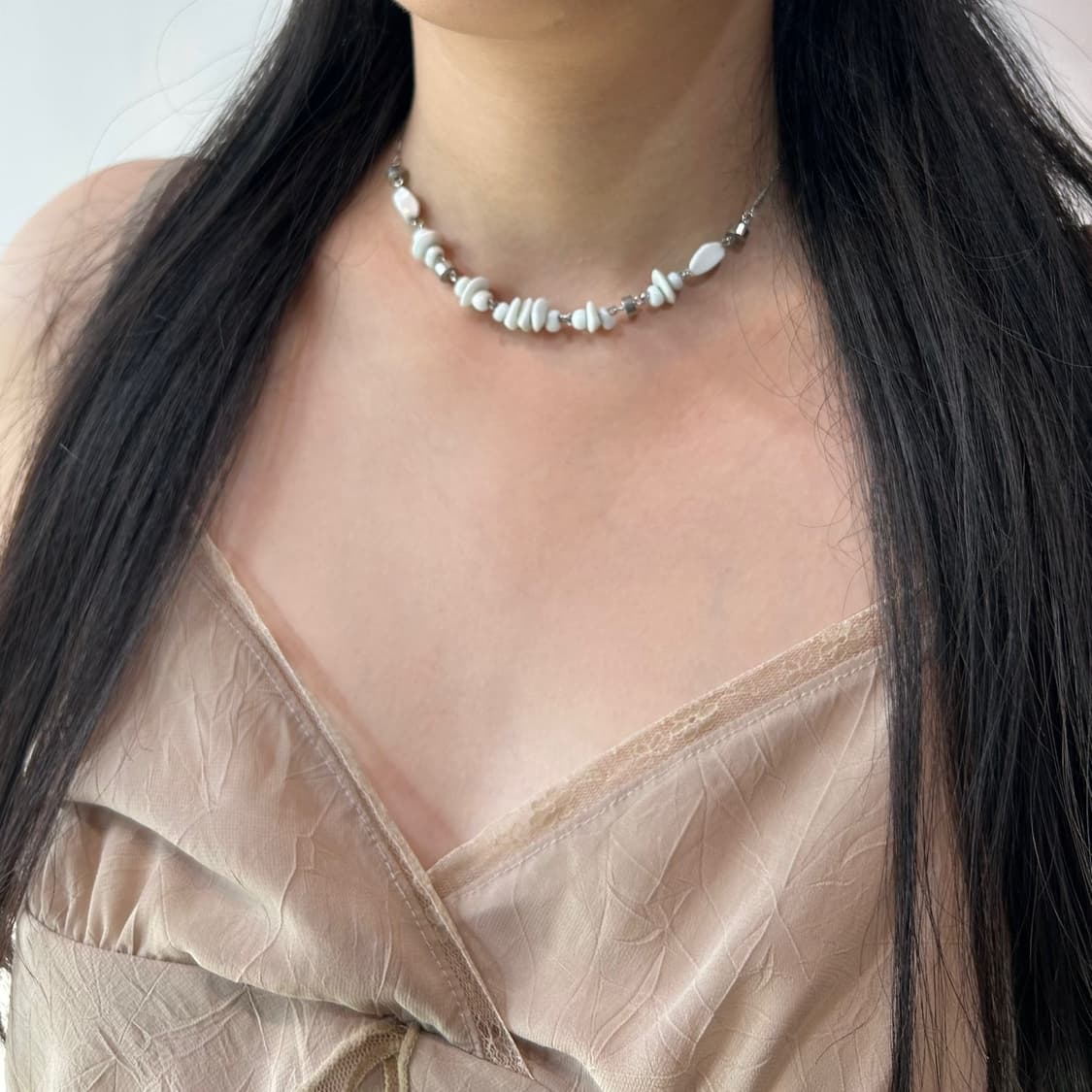 화이트 스톤 비즈 목걸이 상품이미지6