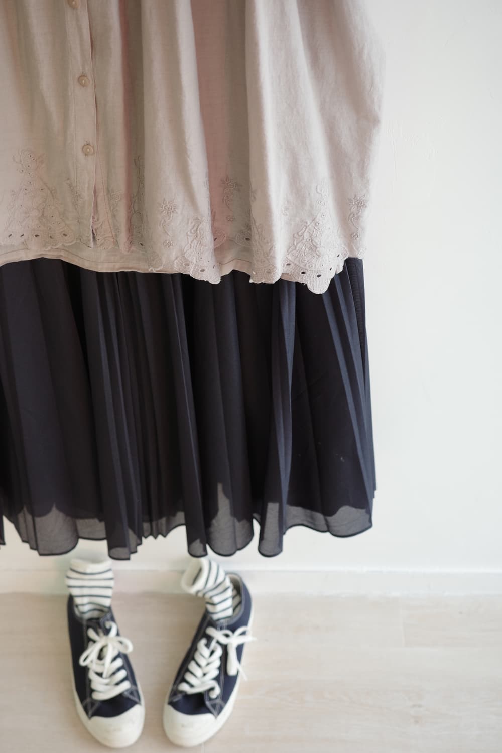 STC:R 
• 차콜 쉬폰 플리츠  롱 스커트 상품이미지1