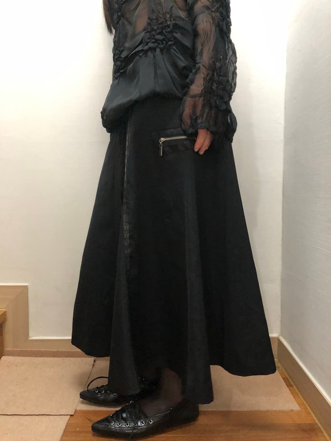 빈티지 블랙 펑크 레더 롱 스커트 상품이미지8