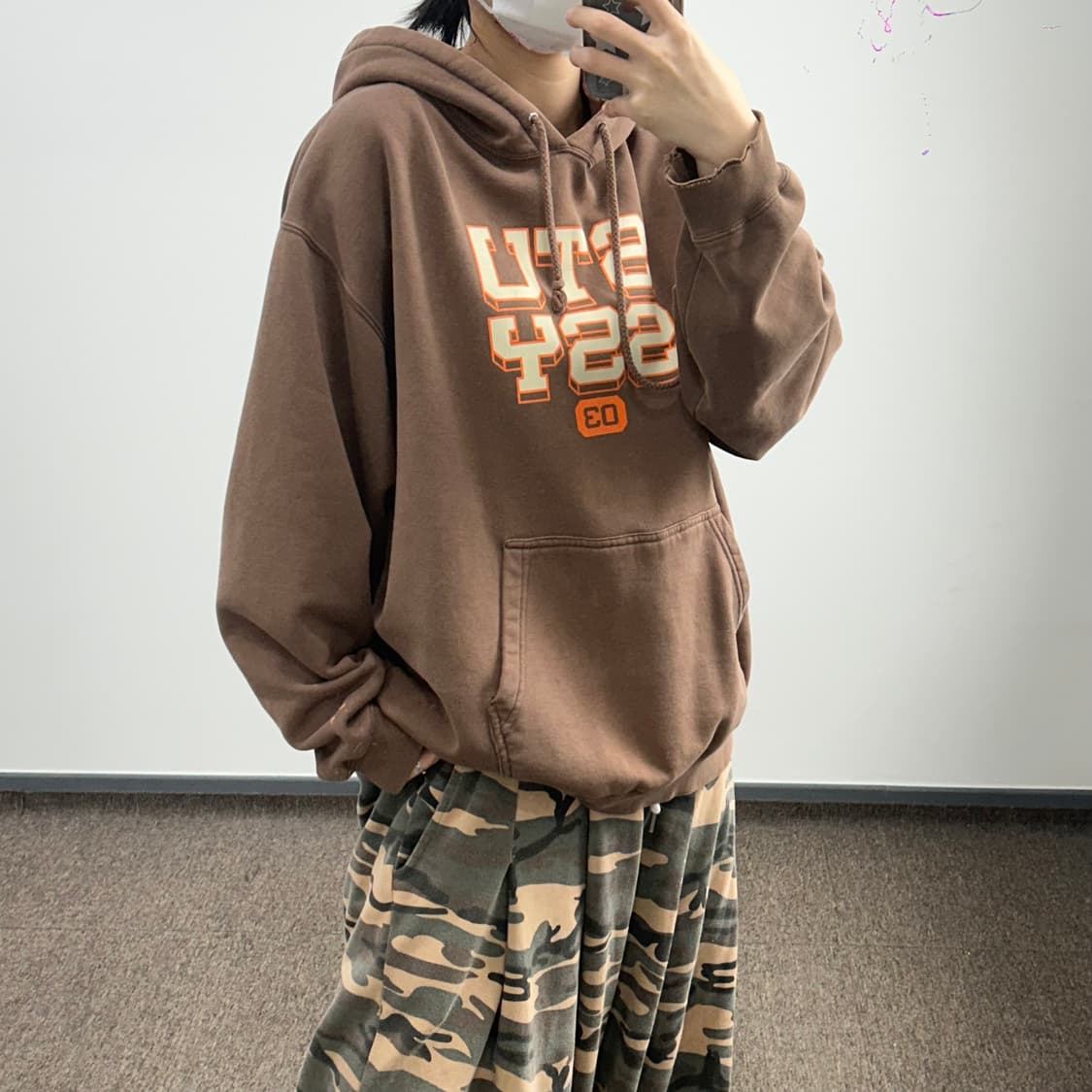 Stussy 스투시 80‘s stu/ssy 블럭로고 브라운 후드티 상품이미지3