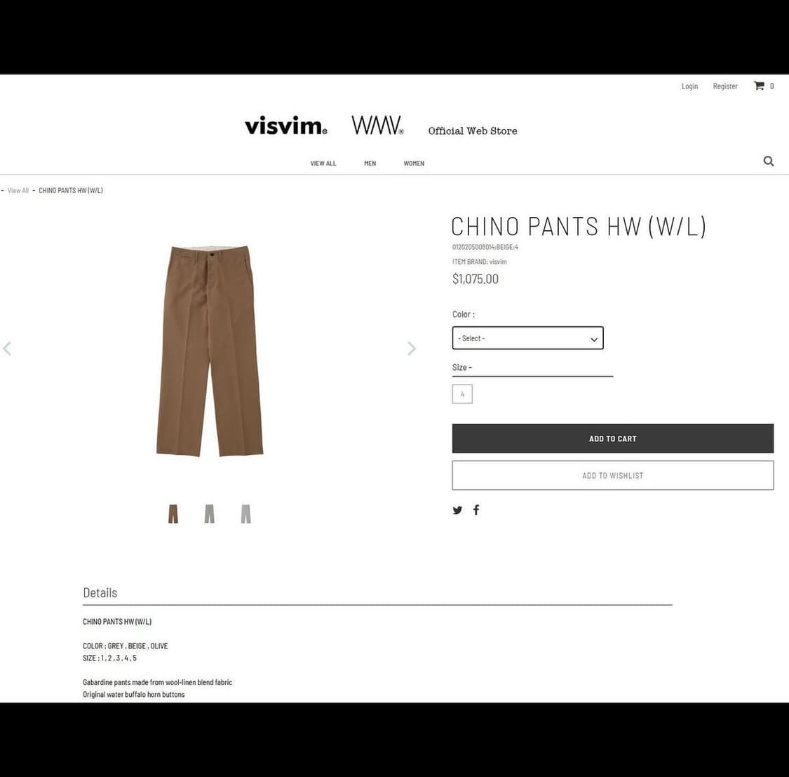 [2] Visvim Chino Pants HW (W/L) 상품이미지3