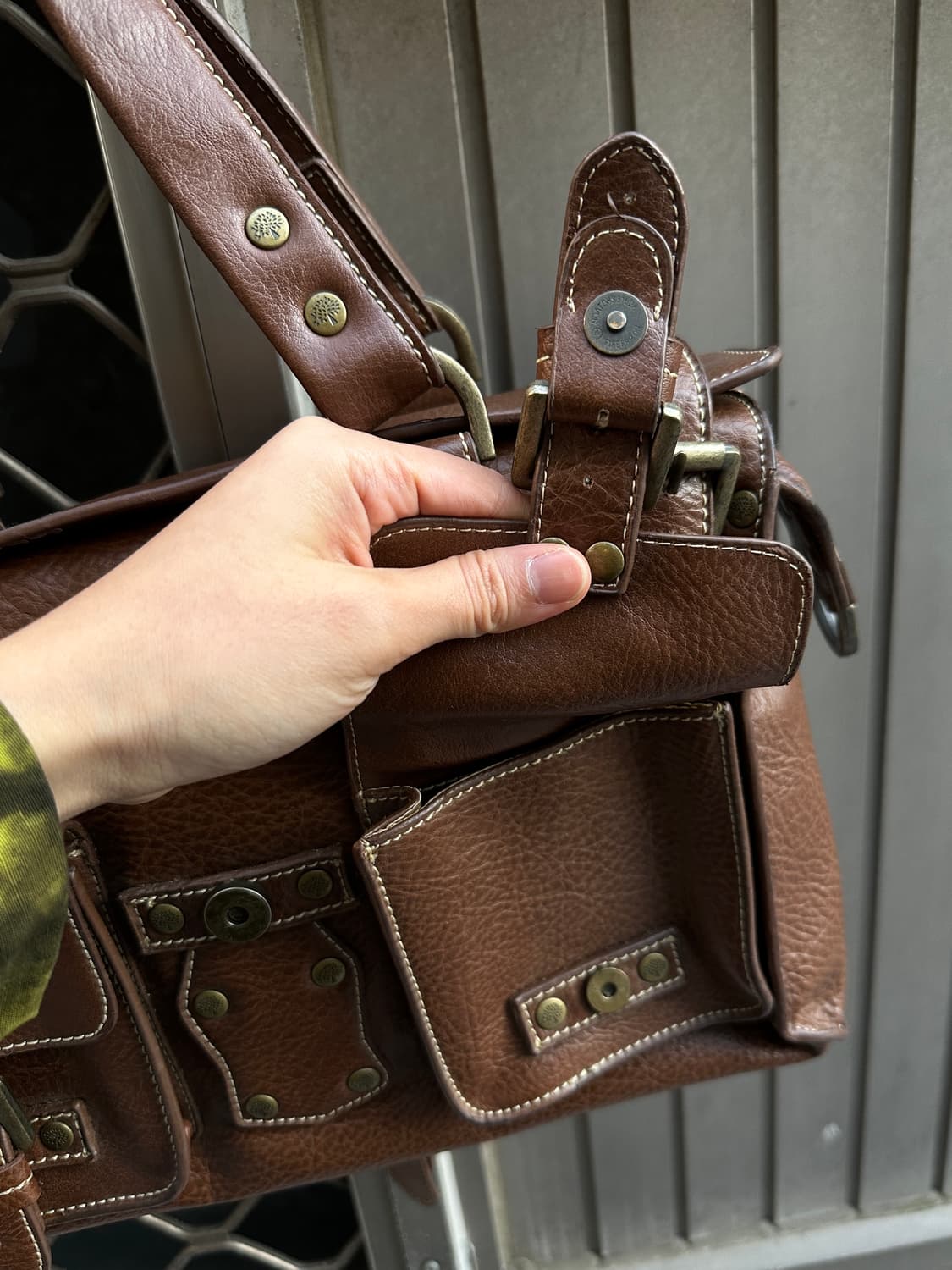 Stud brown satchel bag 상품이미지3