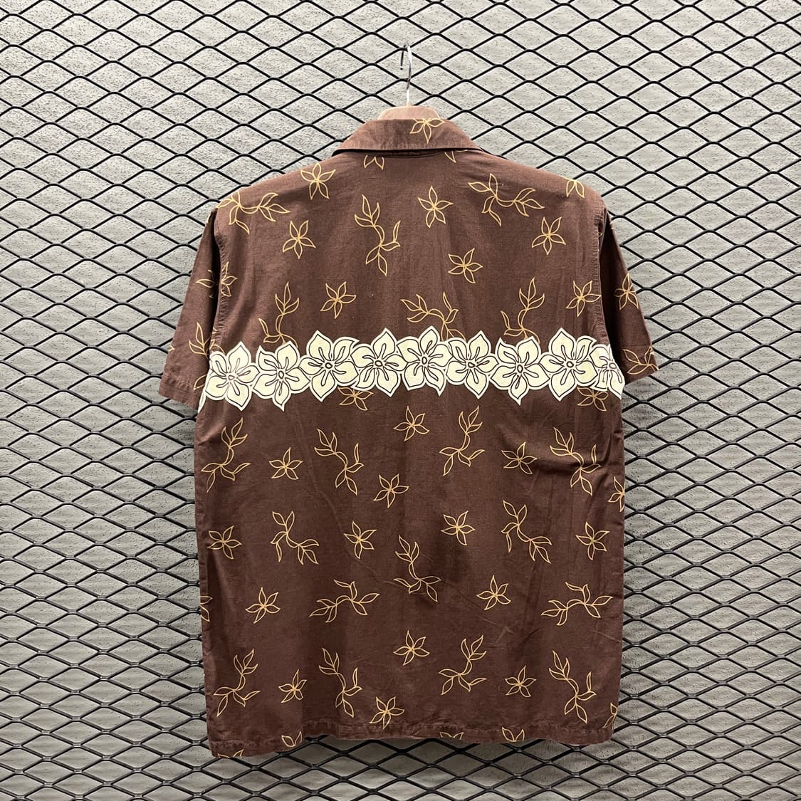USA VINTAGE 플라워 패턴 오픈 카라 하와이안 반팔 셔츠 브라운 상품이미지3