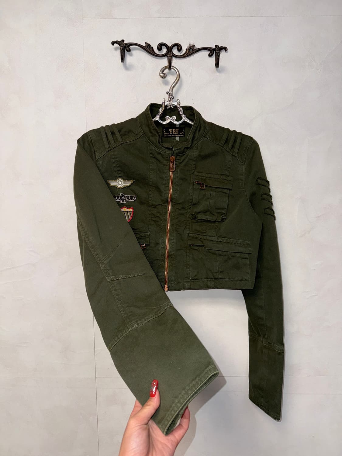 Khaki crop military cotton jacket  상품이미지3