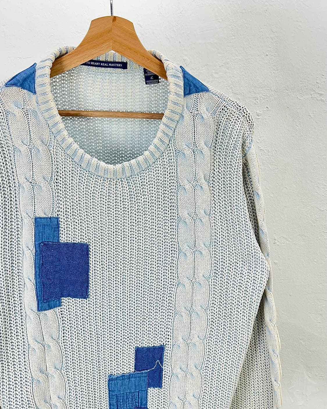 재패니즈 빈티지 인디고 워시드 패치워크 케이블 니트 스웨터 상품이미지3