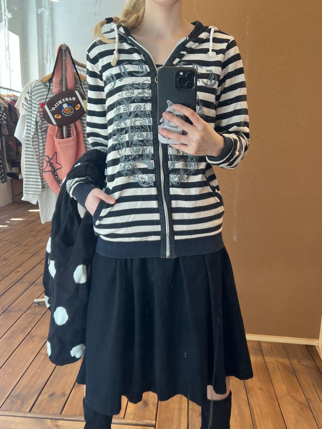 펑크 블랙 스트라이프 후드집업 상품이미지1