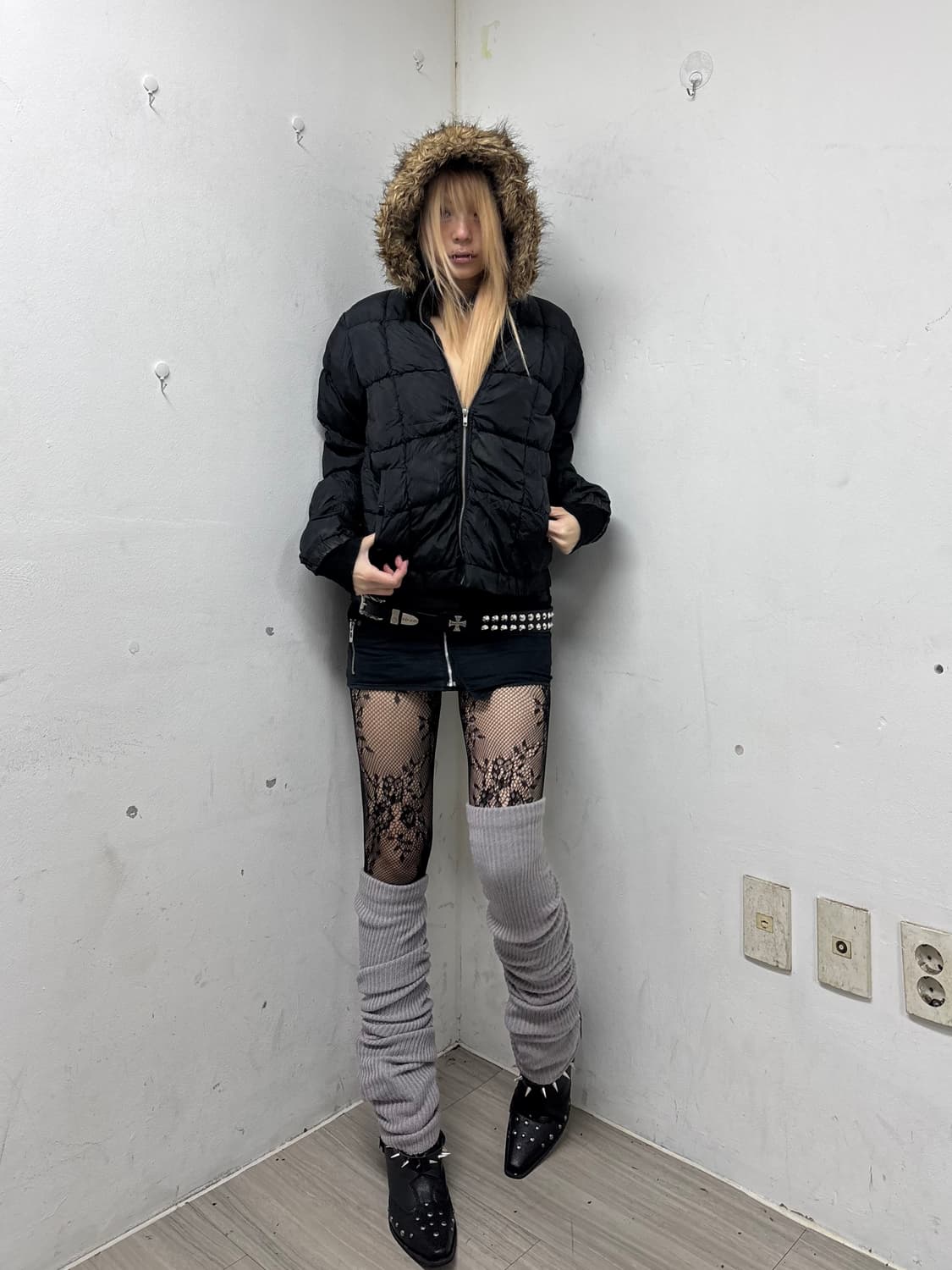 Y2K Black Fur Padding 상품이미지1