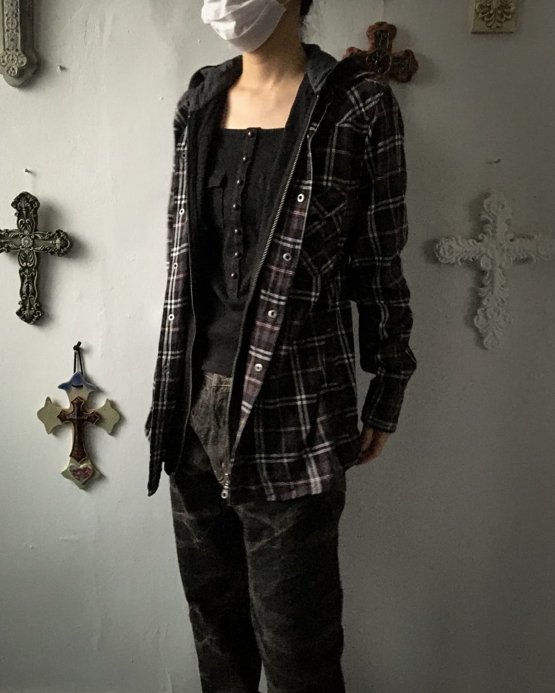 Hood layered check pattern shirt 상품이미지8