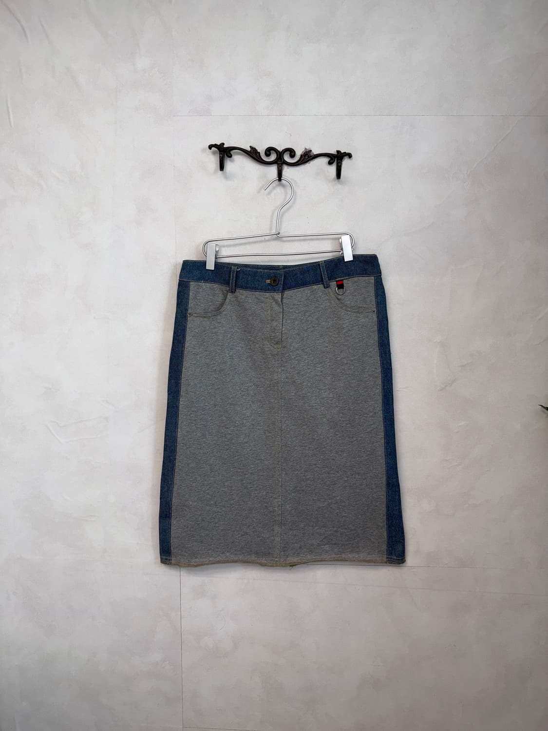 A6 gray cotton denim line midi skirt 상품이미지3