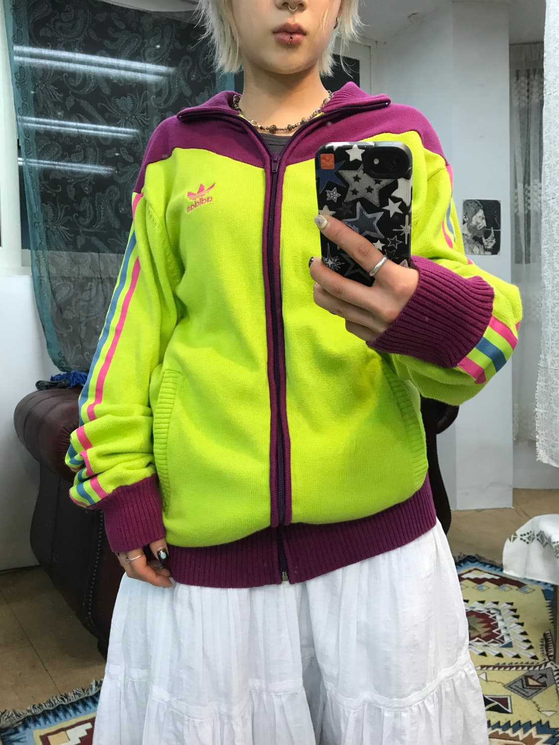 아디다스 올드스쿨 네온 멀티컬러 니트집업 자켓  상품이미지1