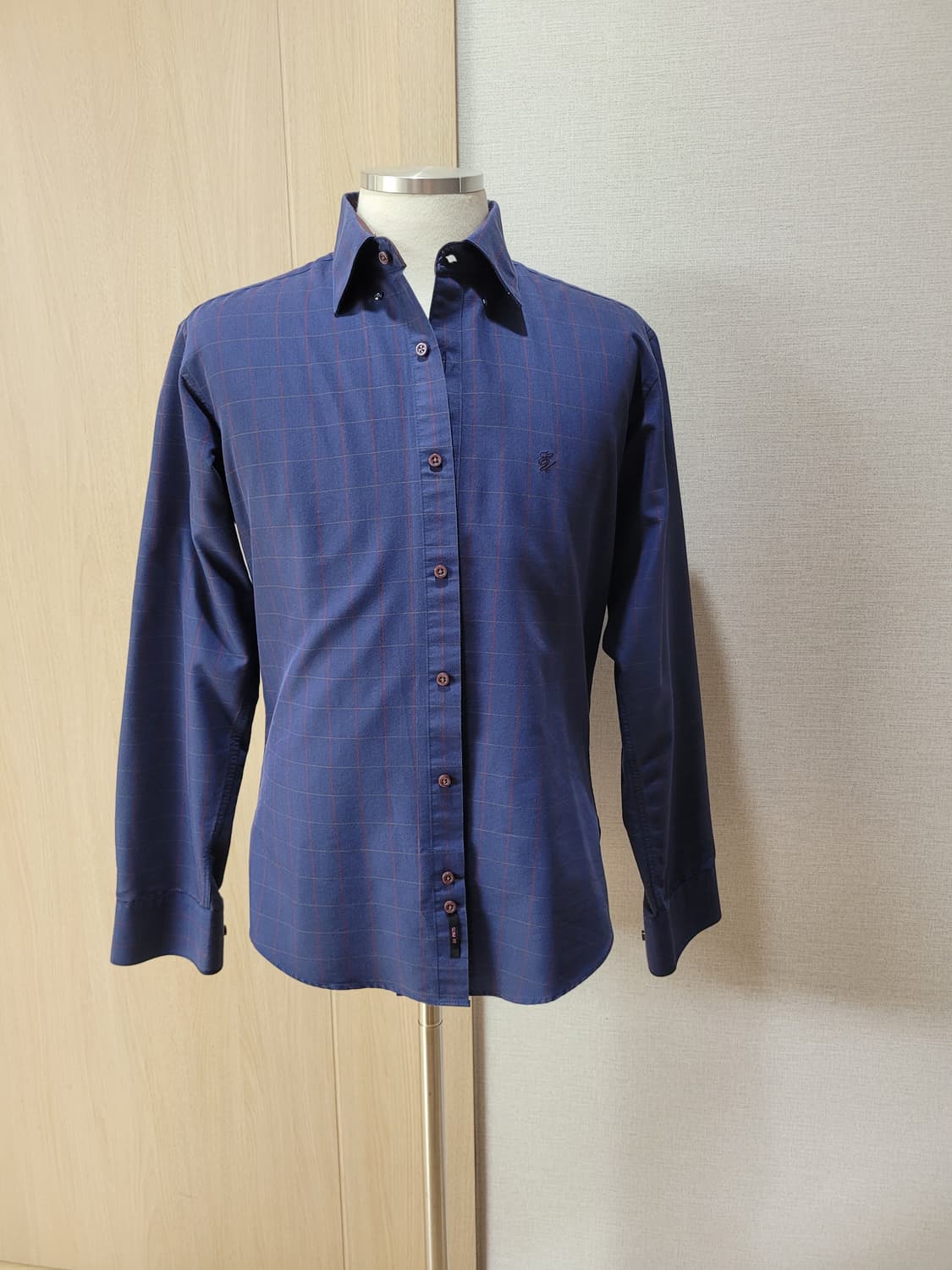 웅가로 Ungaro 남자 체크 드레스 셔츠 105 딥블루 상품이미지1