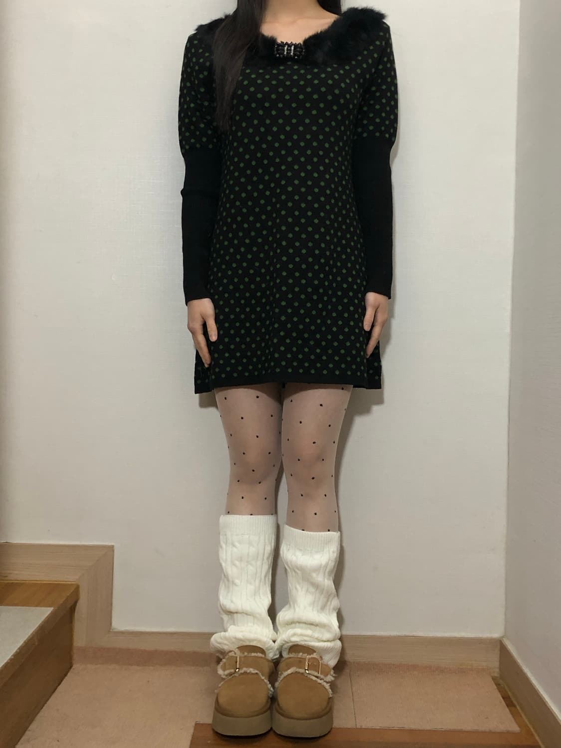 빈티지 블랙 그린 도트 원피스 상품이미지3