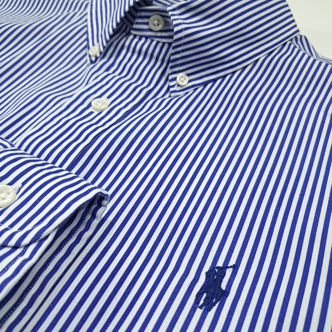 CL724 XL 폴로 90s 코튼 스트라이프 블루 셔츠 남방 상품이미지4