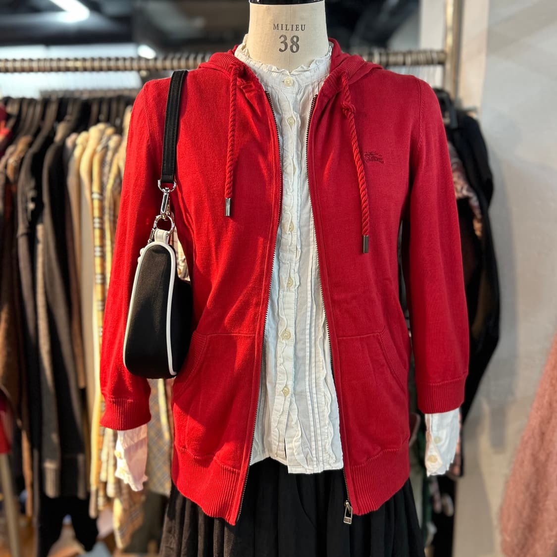Burberry Red Logo Knit Zip-Up Hoodie 상품이미지2