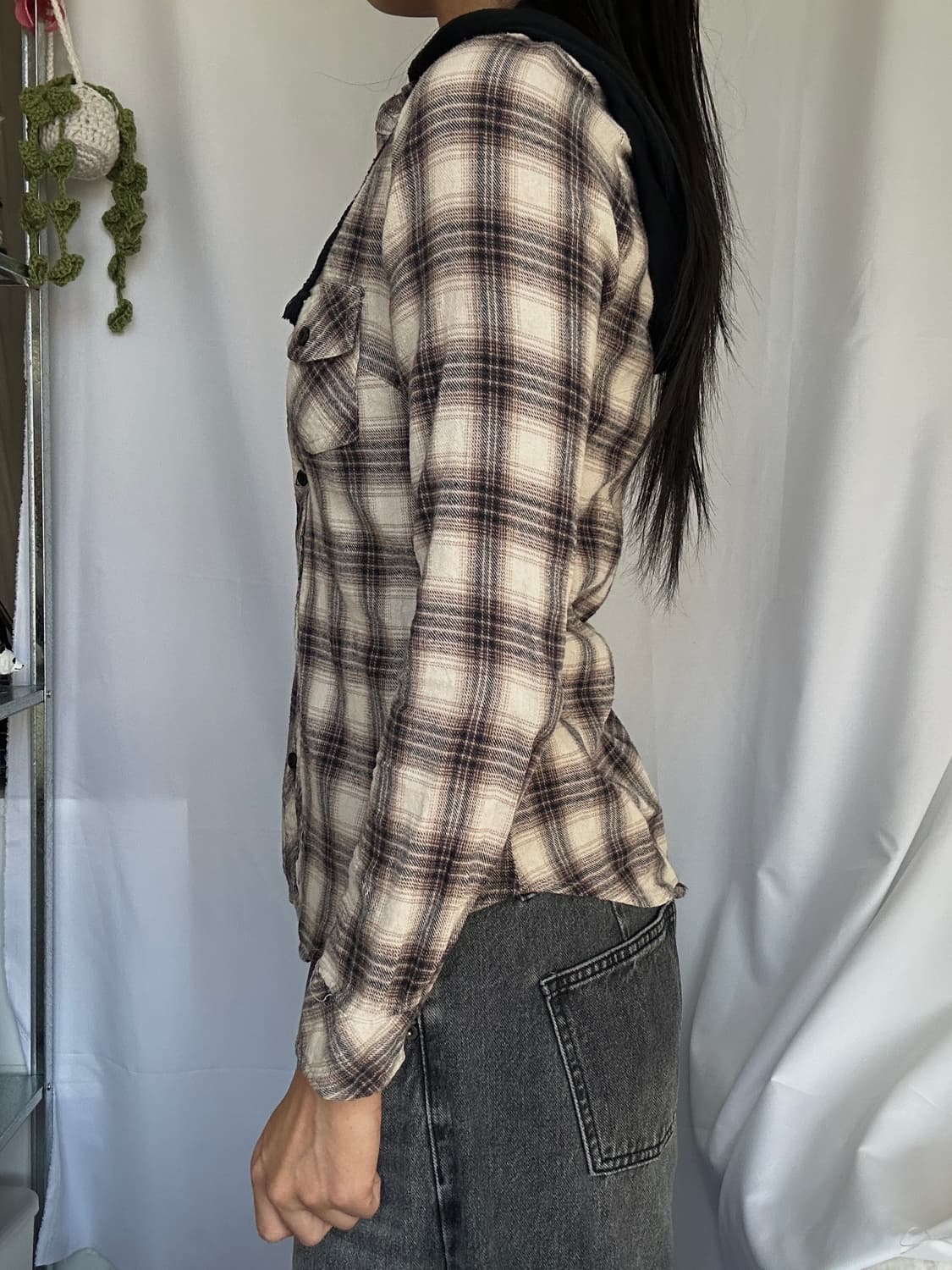 빈티지 코튼 후드 체크 긴팔셔츠 상품이미지4