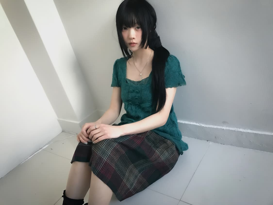 (Vintage)Square neck lace knit blouse 상품이미지2