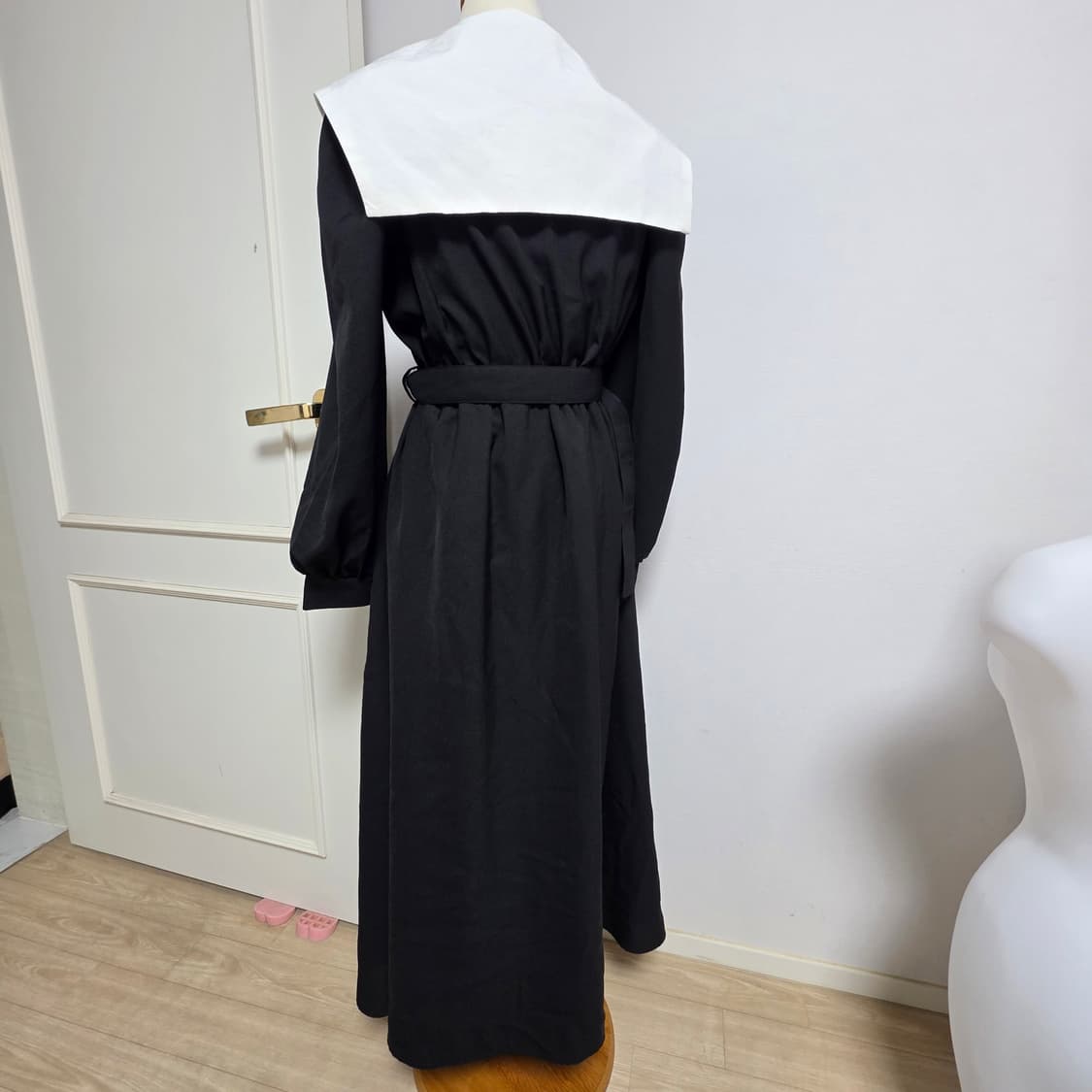 GRL 일본빈티지)스나계 세일러 블랙 빅카라 더블버튼 플레어 원피스 상품이미지6