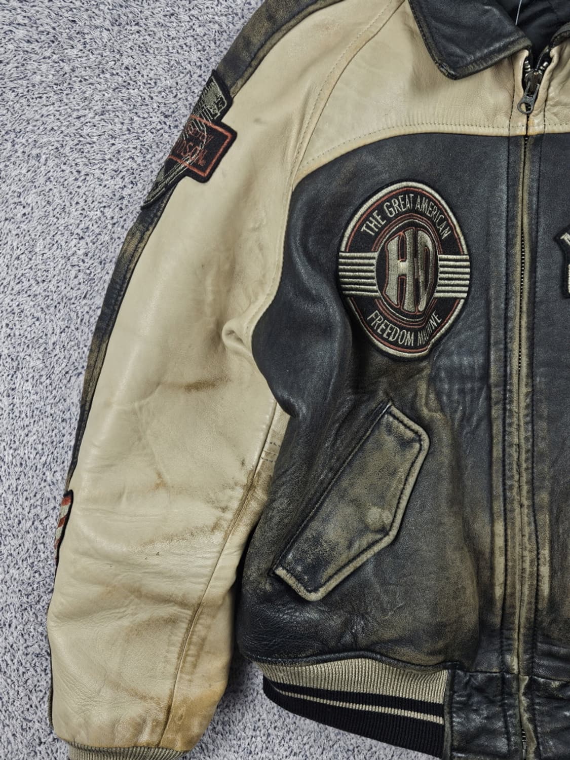 할리데이비슨 페이딩 배색 가죽 바시티 자켓 ( L ) / 10502 상품이미지4