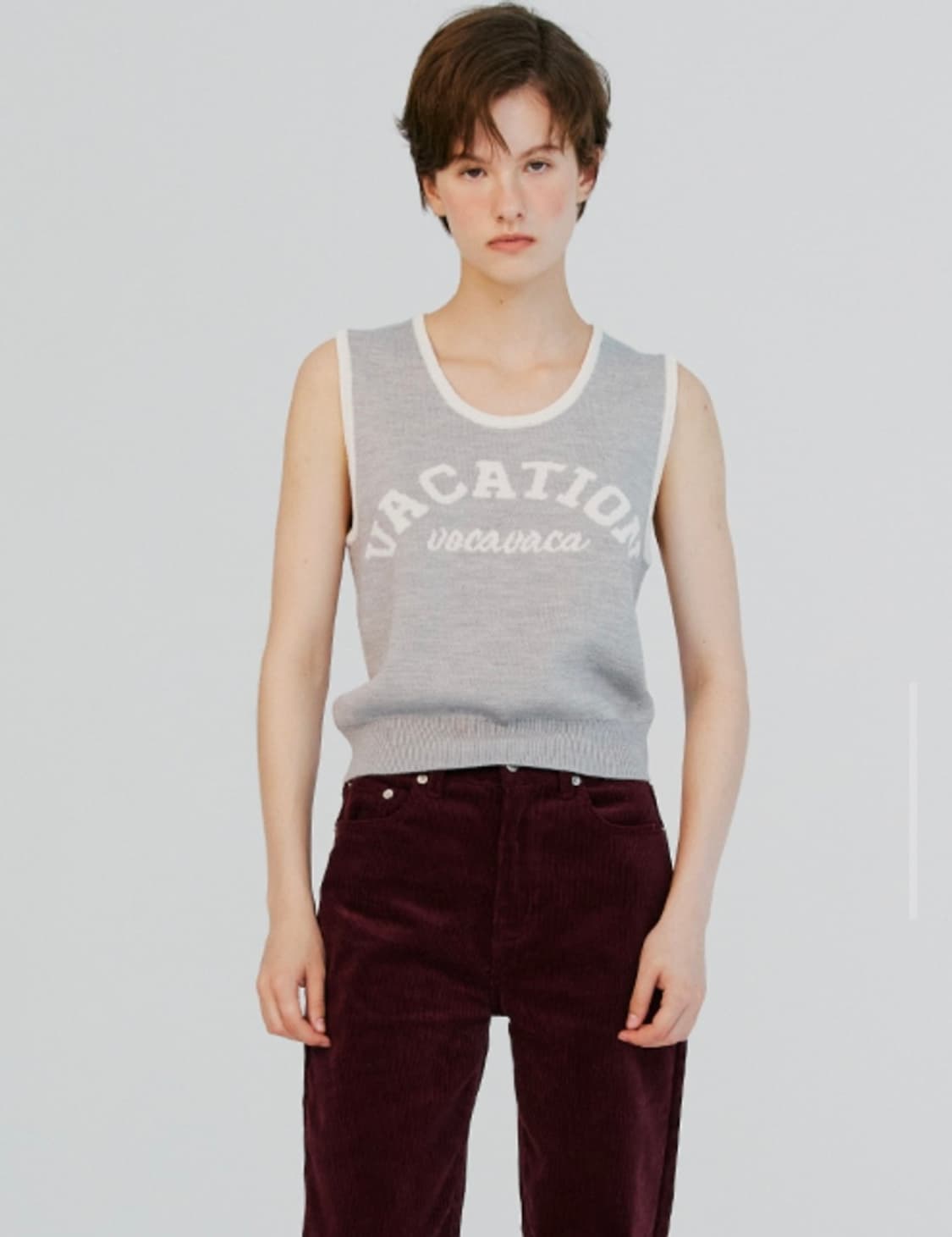 보카바카 VOCAVACA 울 니트 베스트 아이보리 그레이 상품이미지2