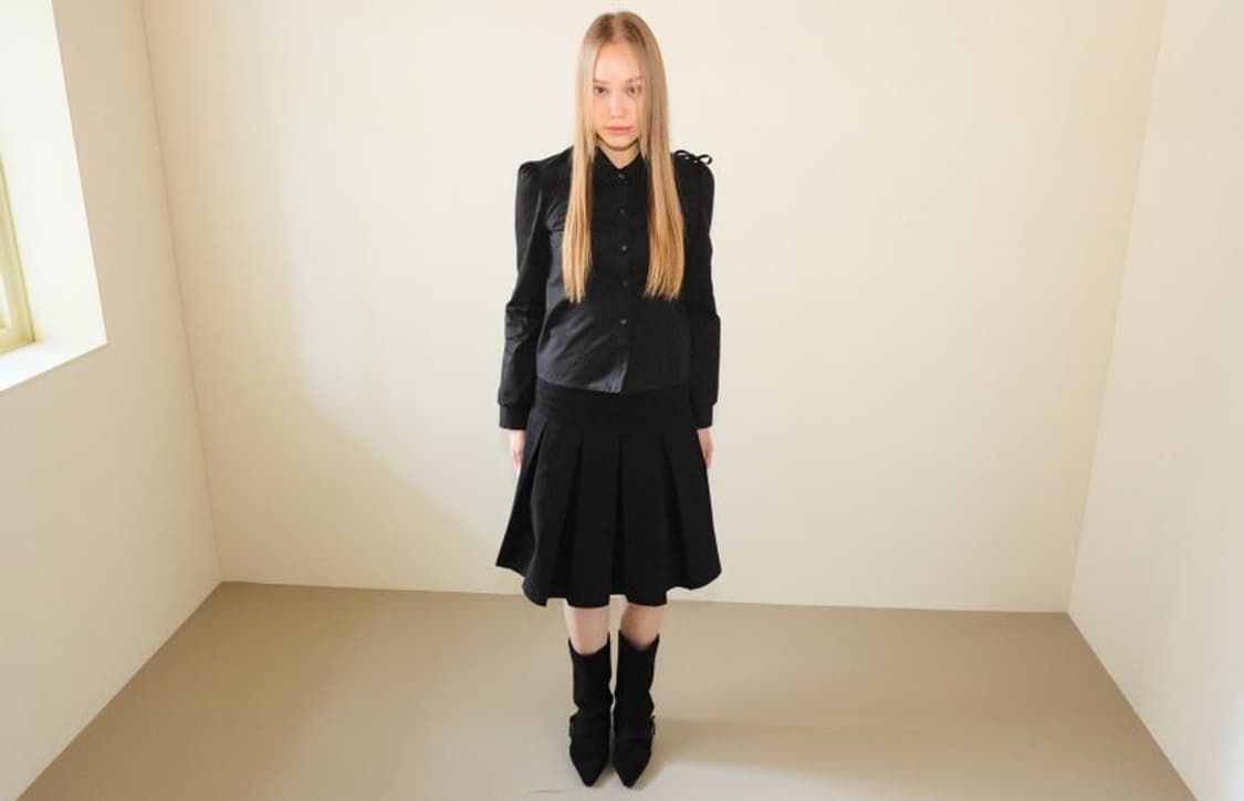 루즈슬립오버 플리츠 미디스커트 상품이미지1