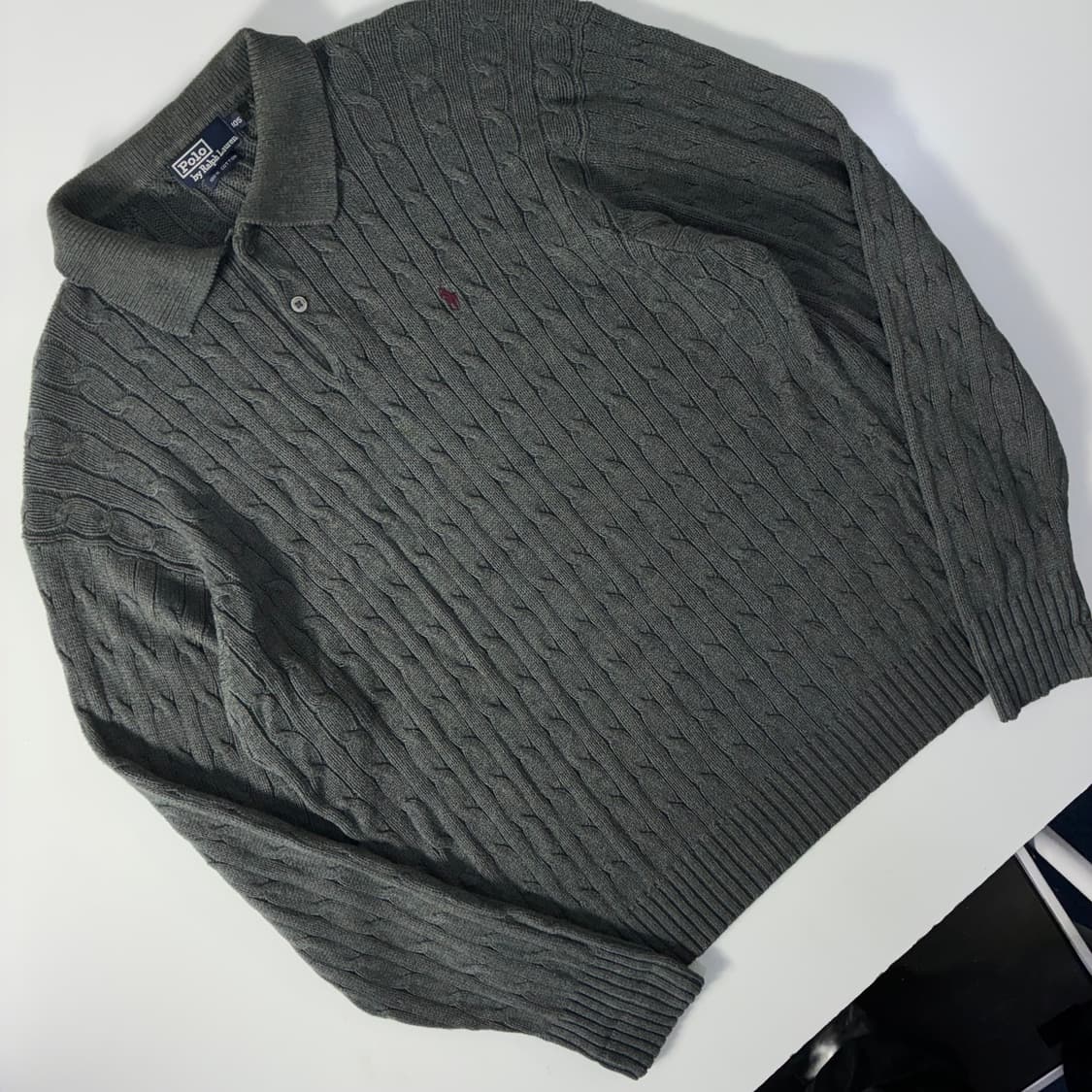 Polo  폴로 랄프로렌 자수 코튼 그레이 카라 꽈배기 니트 상품이미지2