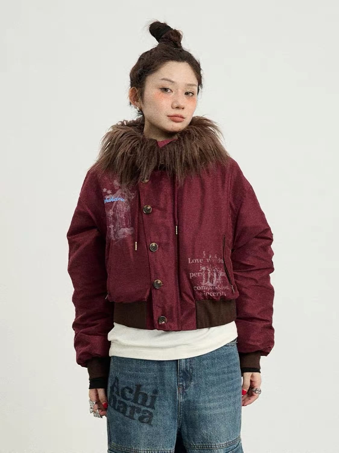 Achihara 퍼 카라 숏 패딩 상품이미지1