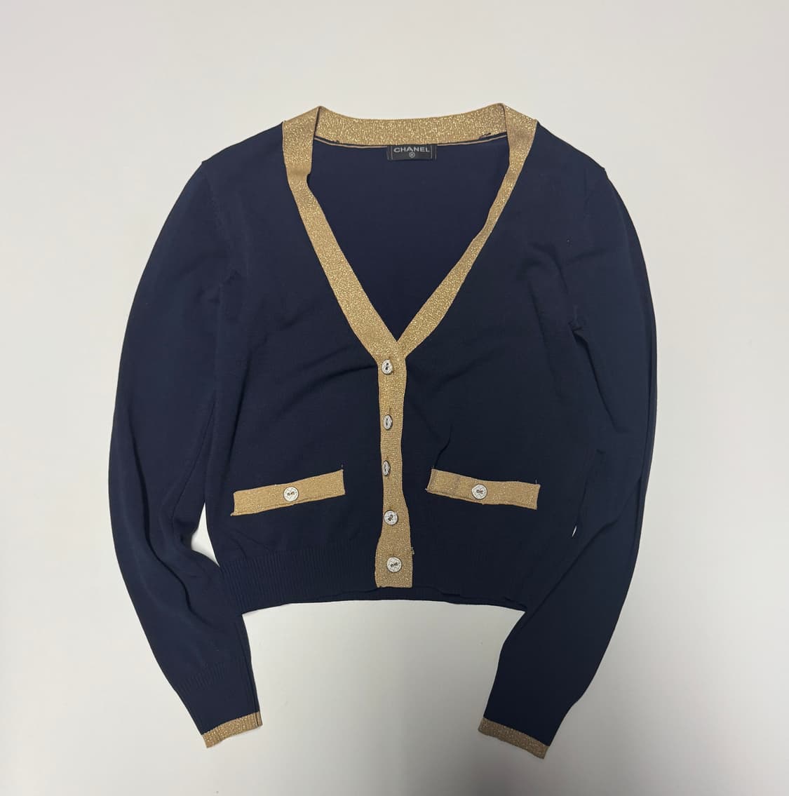 여성 샤넬 빈티지 리메이크 커스텀 골드 가디건 S 네이비 상품이미지1