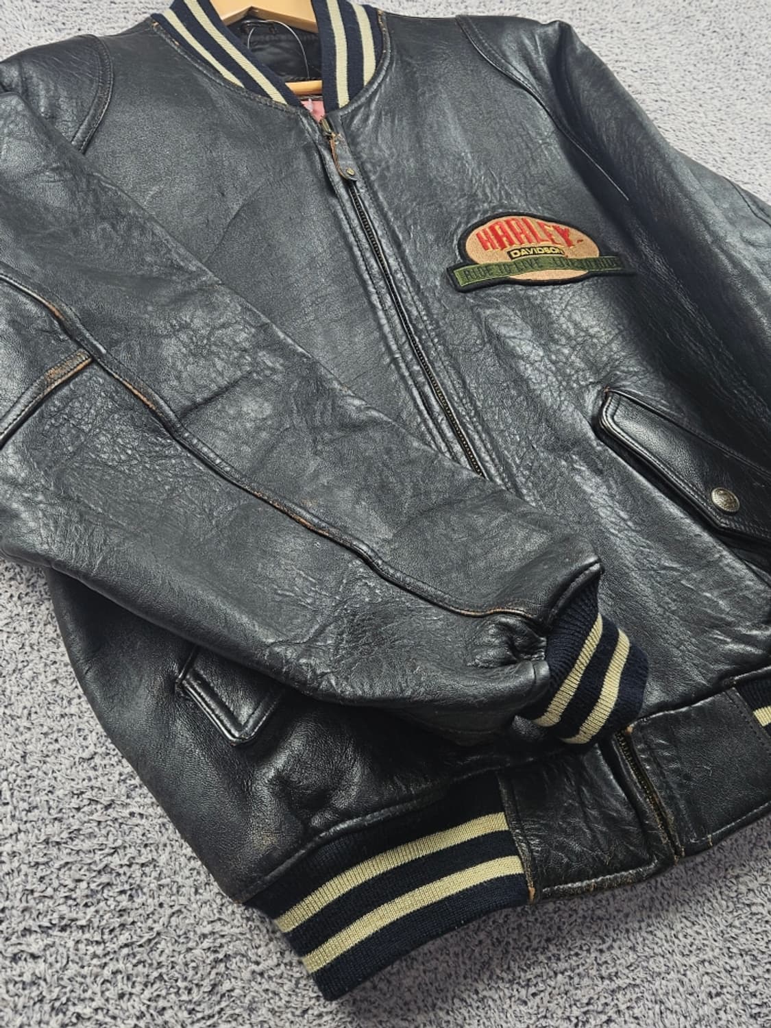 할리 데이비슨 싱글 라이더 가죽 바시티 자켓 ( L ) / 10777 상품이미지4