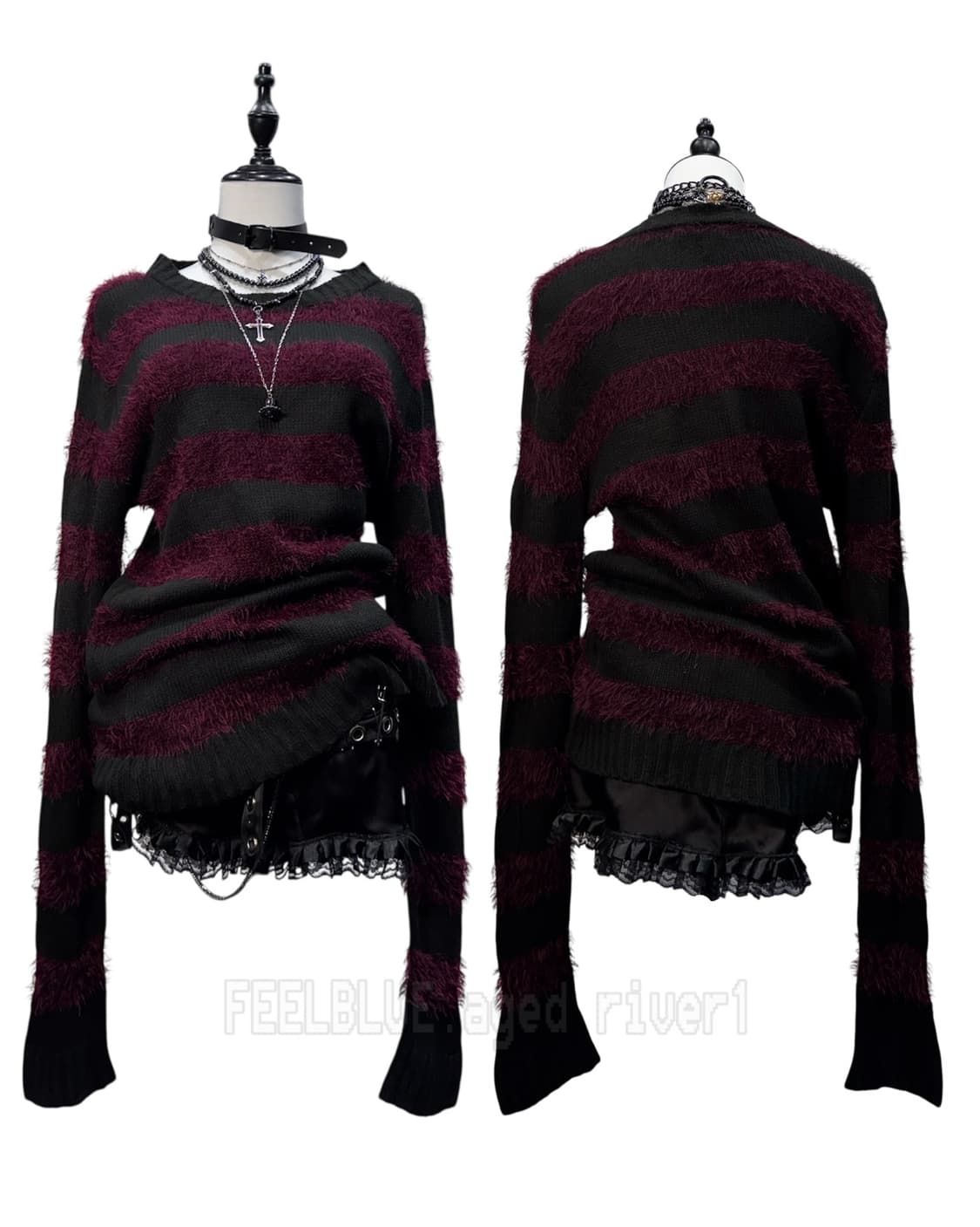Burgundy & Black Stripe Knit 상품이미지2