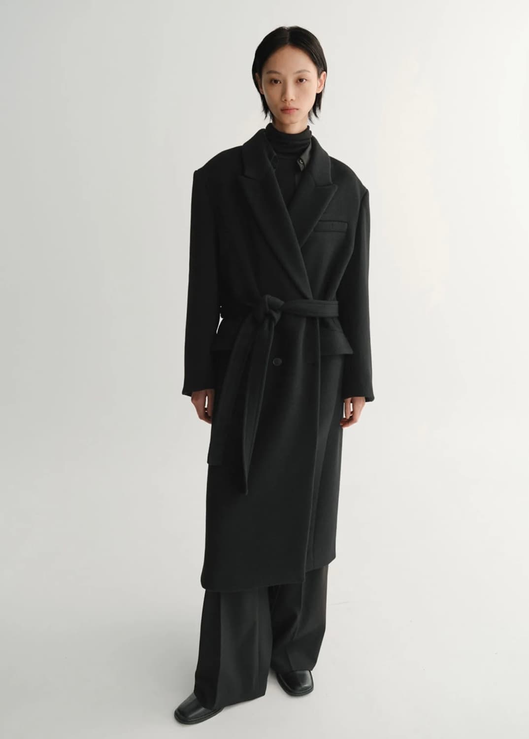 EAAH 이아 오버사이즈 더블 코트 블랙s 상품이미지1