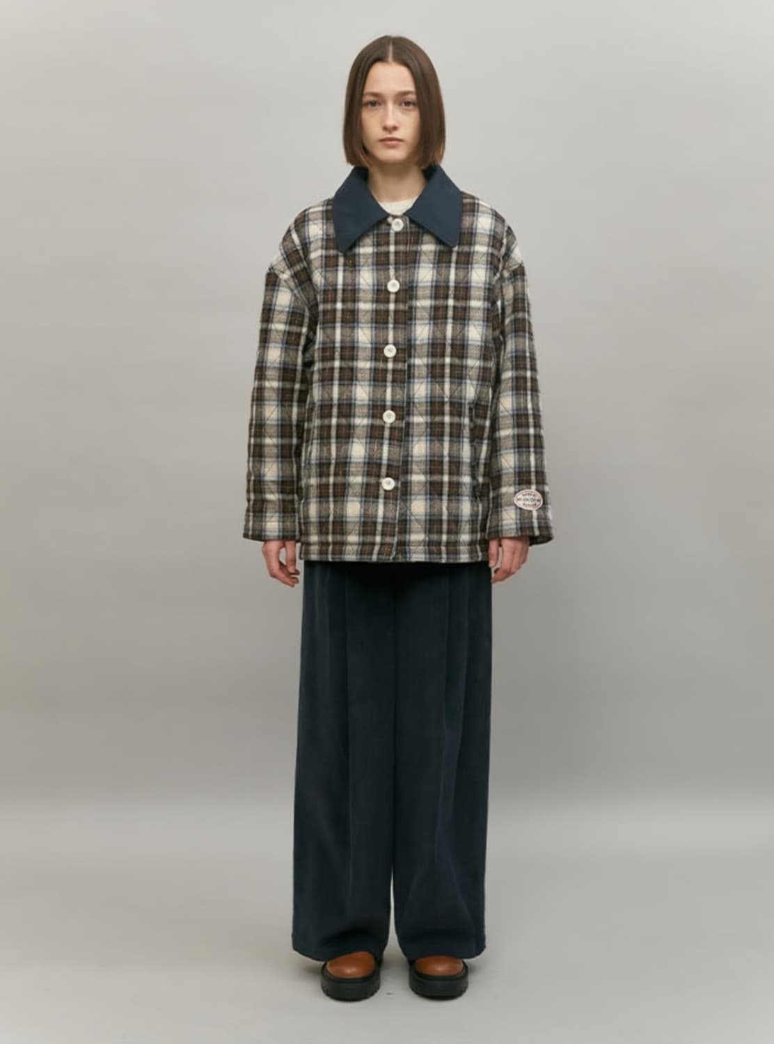 EN OR 엔오르 체크 퀼팅 자켓 브라운(F) 상품이미지2